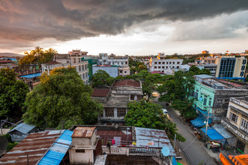 amazing sundown panorama of mandalay from a rooftop