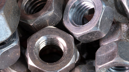 Pile of Metal Nuts, macro