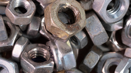 Pile of Metal Nuts, macro