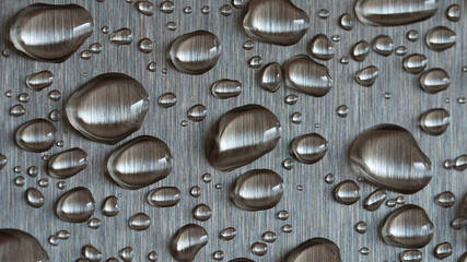 Water droplets on Aluminum metal surface, macro