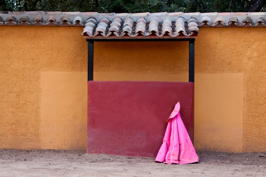 Small square of bulls or called tentadero, capote with a burladero, JaŽn, Andalusia, Spain