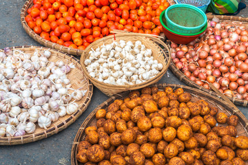 vegetables assortment in burmese market