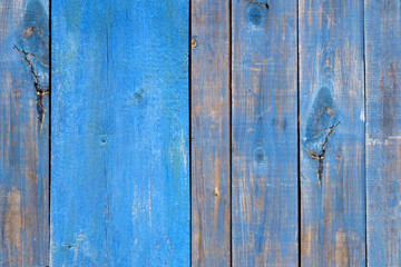 Fototapeta na wymiar Old painted blue wooden planks, rustic texture, background