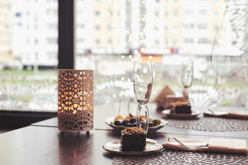 Dinner at the restaurant, table setting