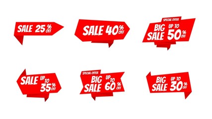  Set of 6 Red sale banner.vector design