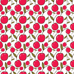 Cherries seamless pattern. Endless repeating background texture. Cherry fabric design. Wallpaper print illustration.