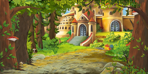 Cartoon nature scene with beautiful castle - illustration for the children