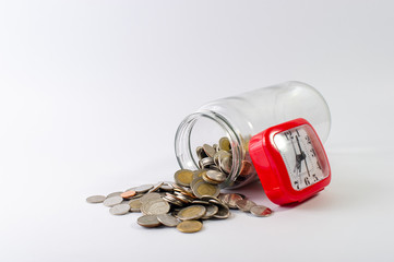 Saving money, saving money for the future ahead of life. And silver on a white background