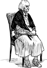 Sketch of intelligent elderly woman sitting on chair