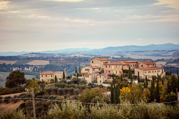 Fototapeta na wymiar Luxury mansion home on vineyard winery. Tuscany. Italy..