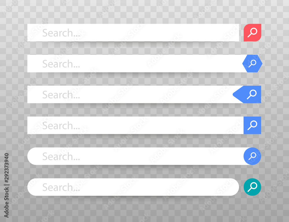 Poster set search bar vector element design, set of search boxes ui template isolated on blue background. v