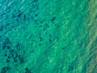 Fototapeta na wymiar Aerial view of a seabed seen from above, sunset time, Adriatic sea, Montenegro