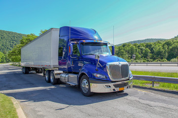 blue truck and white container on high way © pumppump