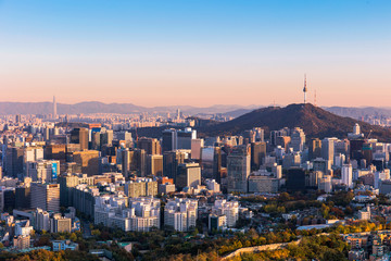 Seoul South Korea City Skyline  with seoul tower.
