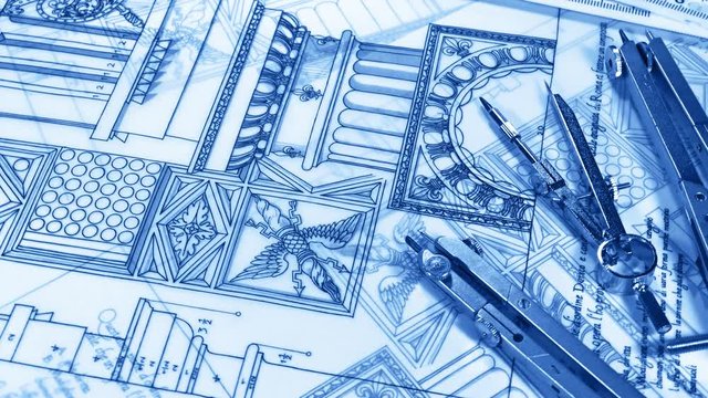 Blueprints - architectural drawings - detail column and compasses / seamless looping
