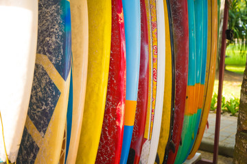 Set of different color surf boards