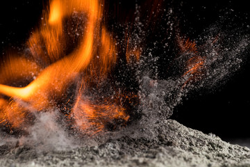 burst of burning sand, particle burst and freeze motion