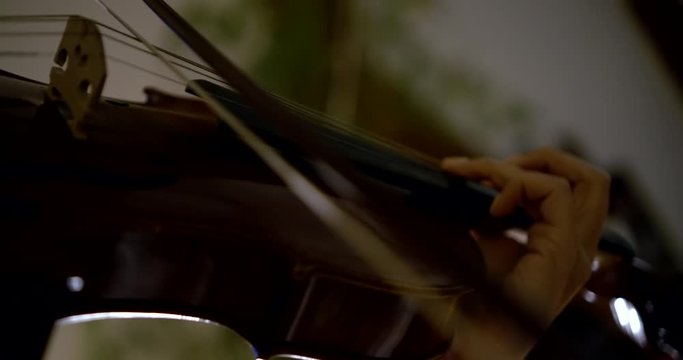 professional musician plays violin at session close view