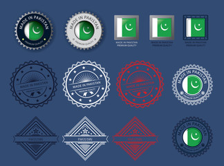  Made in Pakistan seal, Pakistani flag and color  --Vector Art--