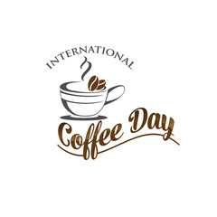 1 October International coffee day Logo. World Coffee day Logo Icon vector illustration on white background.World map in coffee cup.