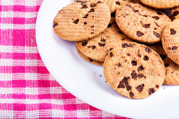 Stack Of Chocolate Cookies In White Plate