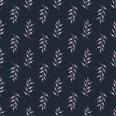 Floral seamless pattern with leaves on a dark background, vector