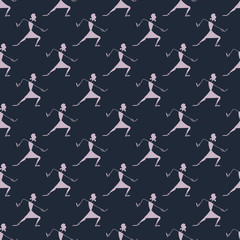 Ethnic Indian traditional dance seamless pattern on a dark blue background, vector