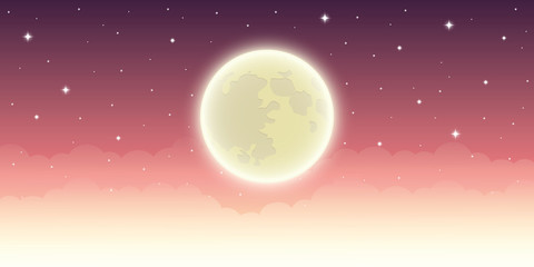 full shiny moon in starry sky vector illustration EPS10