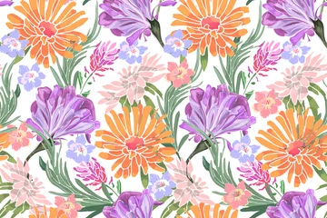 Foto op Plexiglas Art floral vector seamless pattern. Garden Flowers © ArtZuka