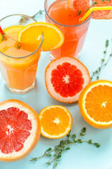 Orange and grapefruit juices. Juicy and vibrant citrus fruits.
