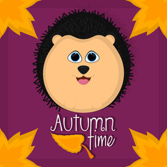 Autumn time card with a cute porcupine - Vector