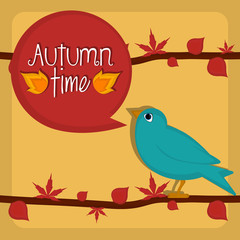 Autumn time card with a cute bird - Vector