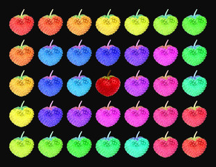Abstraction. Multi colored strawberries. Stereo photography effect. Shimmering illusion....