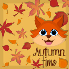 Autumn time card with a cute fox - Vector