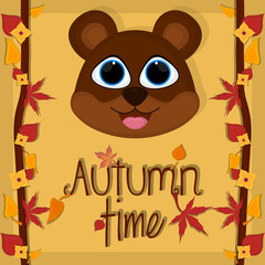 Autumn time card with a cute bear - Vector