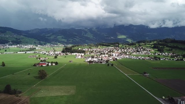 Soothing green geography of Benken district Zurich Switzerland, aerial shot 