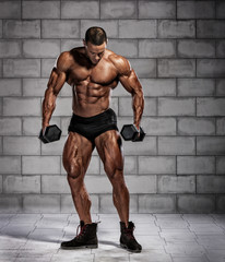 Bodybuilder Lifting Weights. Hard Core Bodybuilding