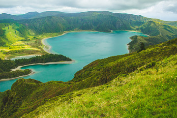 Fototapeta na wymiar beautiful view of Lagoa do Fogo lake on the island of Sao Miguel, Azores, Portugal