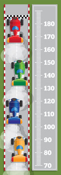 Meter wall with car racing. View from above. Vector illustration. 