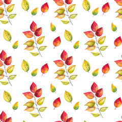 Watercolor seamless pattern with autumn leaves. Can be used as a print fabric, paper or background.