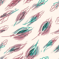 Fototapeta premium Stylized Leaves Seamless Pattern. Watercolor Background. Hand Painted Floral Illustration.