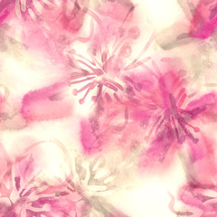 Fototapeta premium Summer Flowers Seamless Pattern. Watercolor Floral Background.