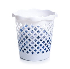 bin with clothing on white background isolation