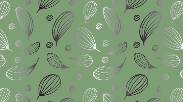 hand draw leaves shimmer on a green background