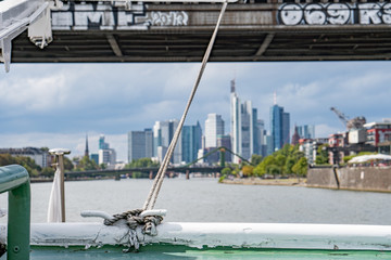 Frankfurt Skyline view from Boat on Main