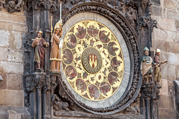 Fototapeta na wymiar Close up view of the medieval astronomical clock of Prague, Czech Republic.