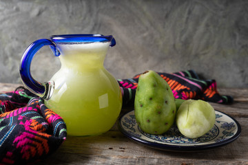 green prickly pear fruit water in glass jar