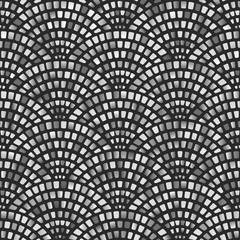 Monochroom mozaïek gebogen vis schaal naadloos patroon