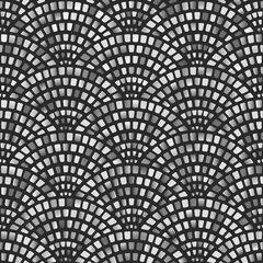 Fotobehang Mozaïek Monochroom mozaïek gebogen vis schaal naadloos patroon