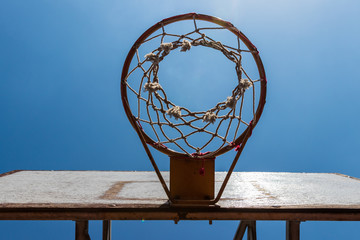 Closeup outdoor vintage basketball hoop and blue sky © Alexander